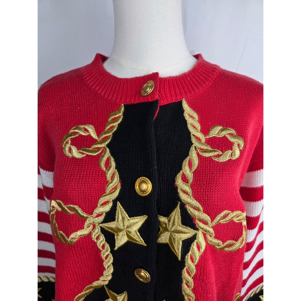 Alexa Grace 90s Patriotic Cardigan 1X Red Americana Stars Stripes Embellished - Picture 2 of 10